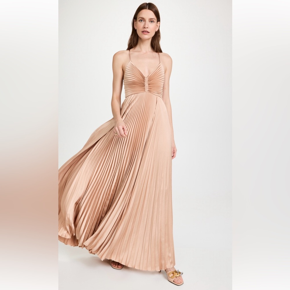 A.L.C. Aries Dress Sz 10 Bella Color / Pleated Satin Open Back Maxi Gown NEW NWT